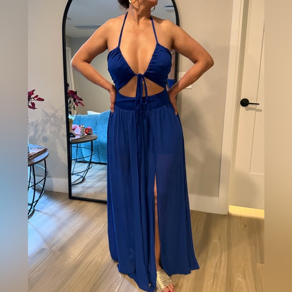 Royal Blue Halter Maxi Dress - Picture 3 of 9